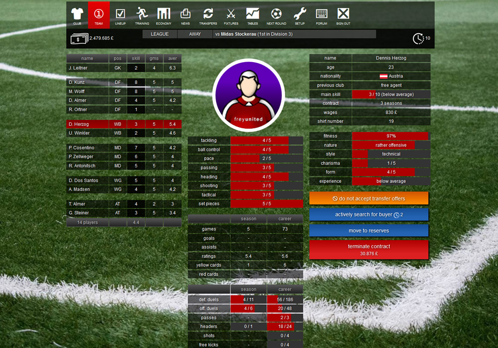 Player details - Casual football manager Santa Monica FC Online