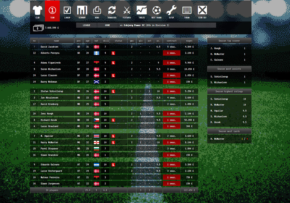 Team list - Retro football manager Santa Monica FC Online
