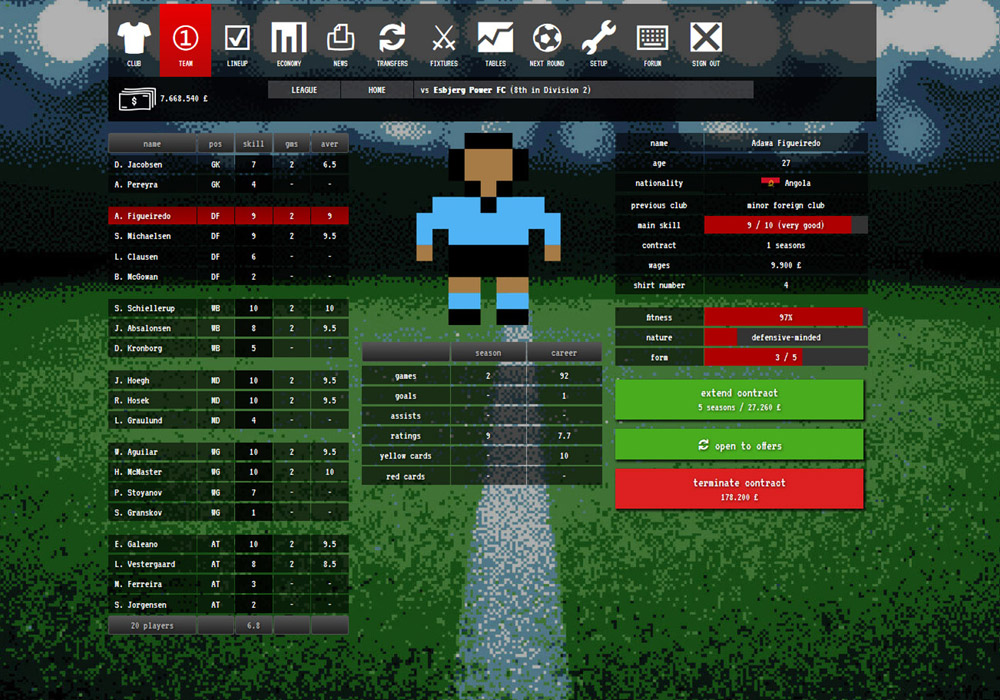 Player details - Retro football manager Santa Monica FC Online