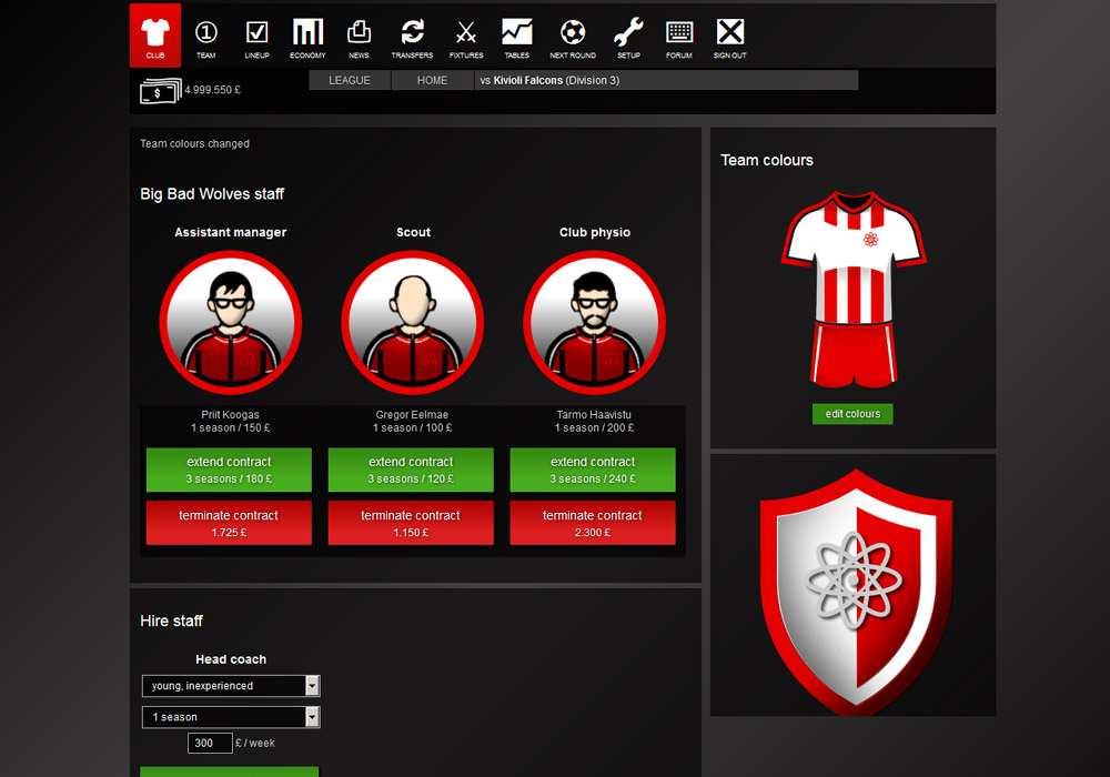 Club options - Casual football manager Santa Monica FC Online
